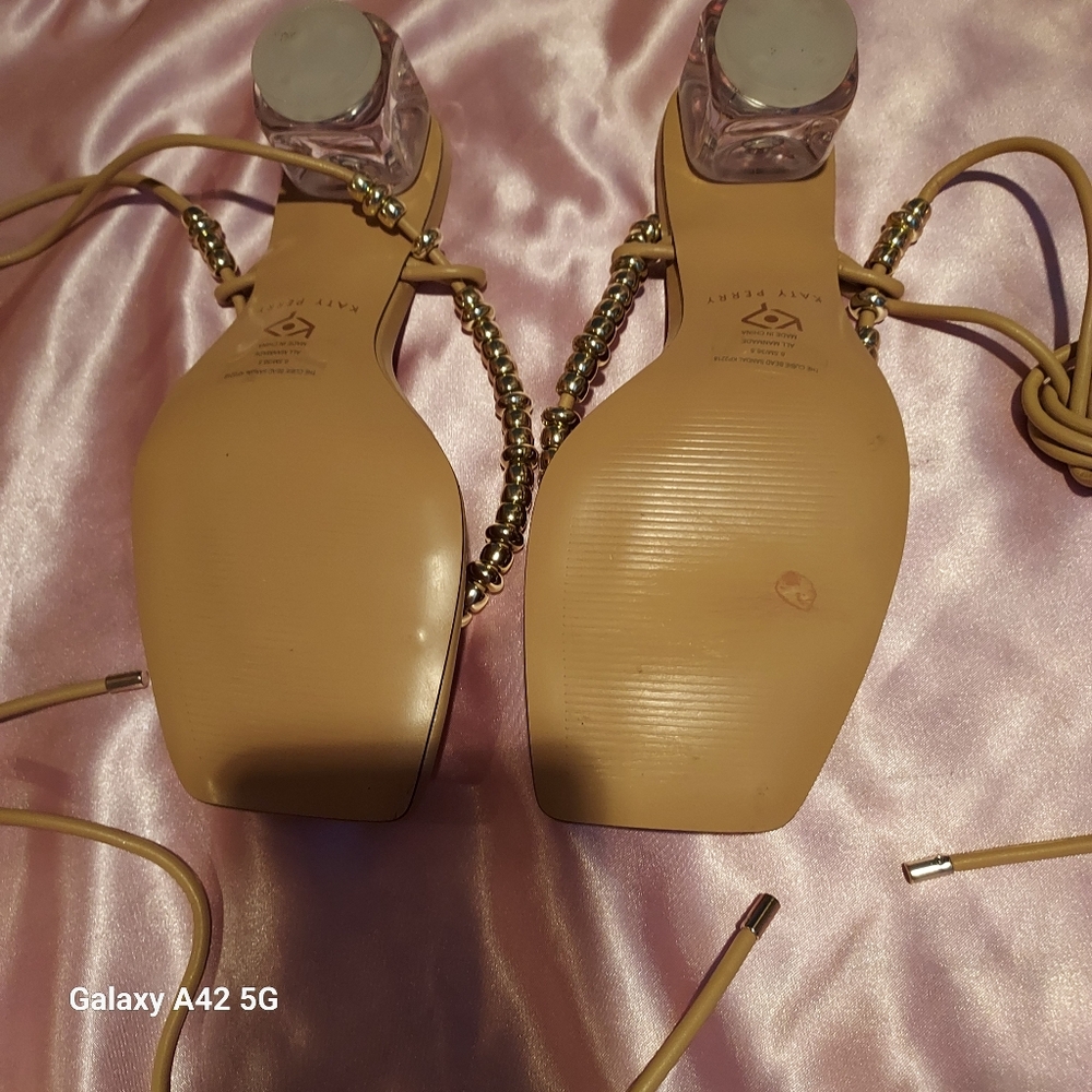 Katy Perry Collections Tan Beaded T-Strap Sandals - Picture 8 of 8